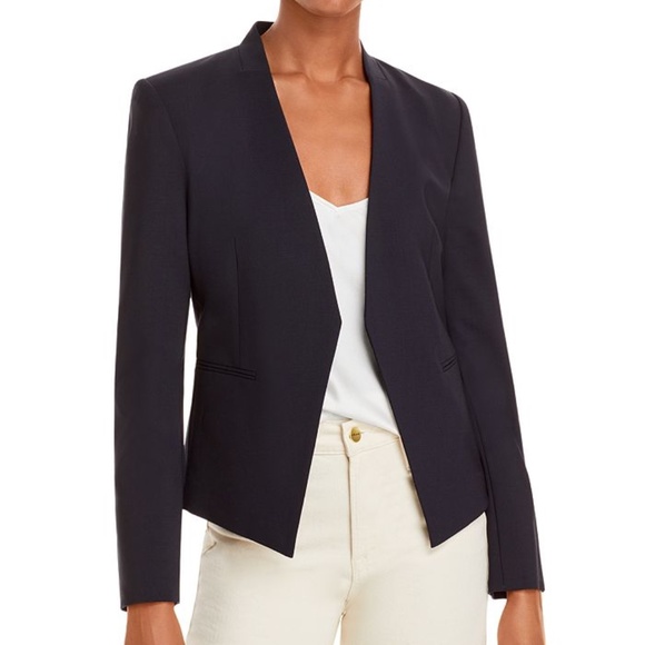 Theory Jackets & Blazers - Theory Open Front Lanai Stretch Wool Blend Blazer Jacket Navy Blue Size 8